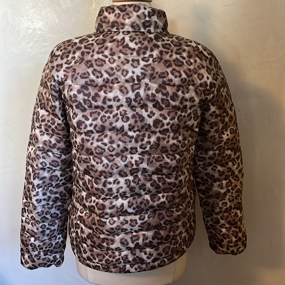 Bernardo Packable Puffer Brown & Cream Leopard Print Jacket lightweight Size  M - Picture 5 of 16